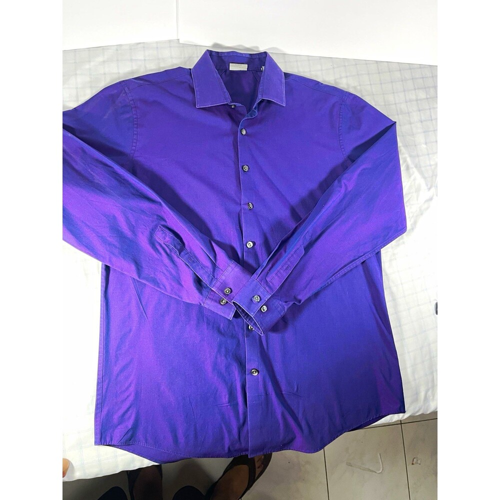 Reaction Kenneth Cole Men's Dress Shirt 16 34/35 Slim Fit Purple Solid Cotton